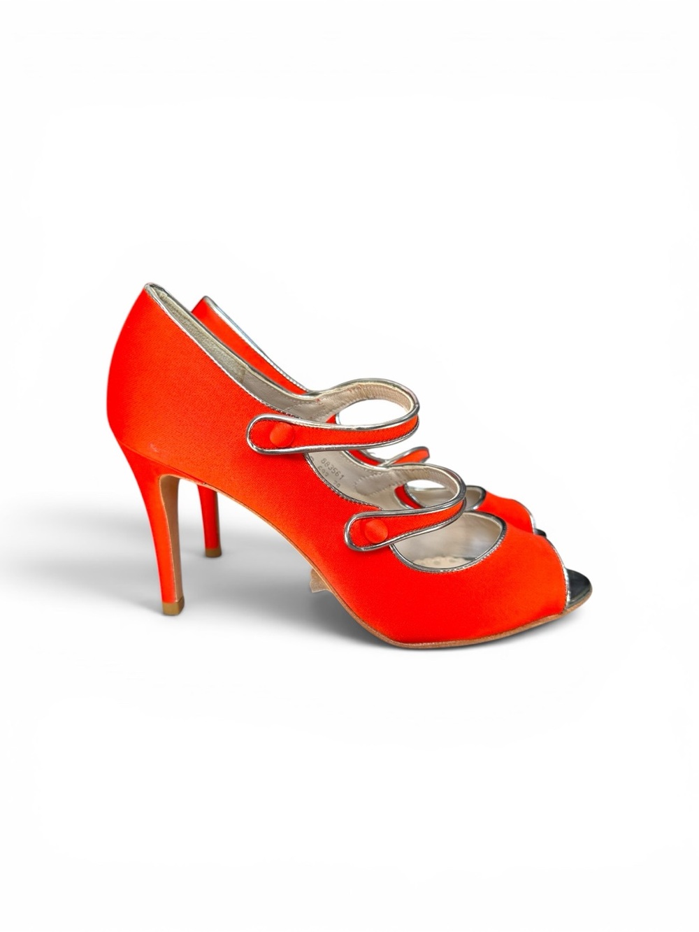 NWOT Boden Orange Double-Strap Peep-Toe Heels with Metallic Trim - Picture 2 of 7